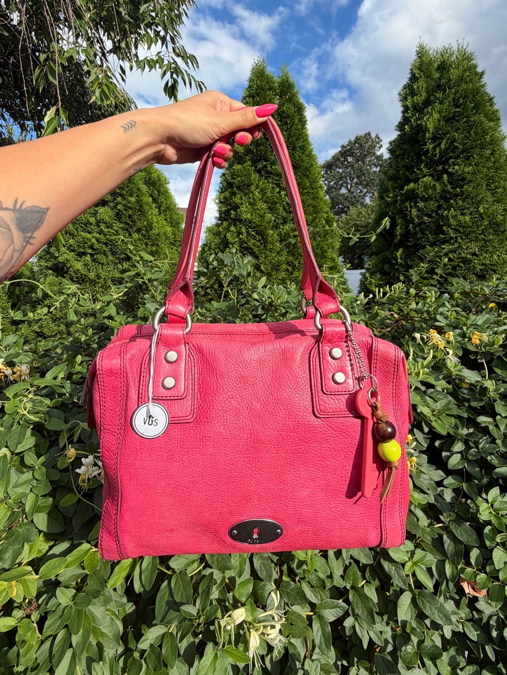 Vintage Fossil Pink Leather Satchel Shoulder Crossbody Bag Y2K Purse